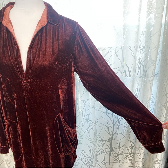 CP SHADES FREE PEOPLE burgundy red velvet v-neck long sleeve tunic shirt dress - Picture 5 of 12